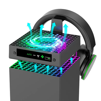 For Xbox Series X Console Cooling Fan RGB Cooling Fan 3 Levels Adjustable Speed with Headphone Stand Fan for Xbox Series X DC 5V