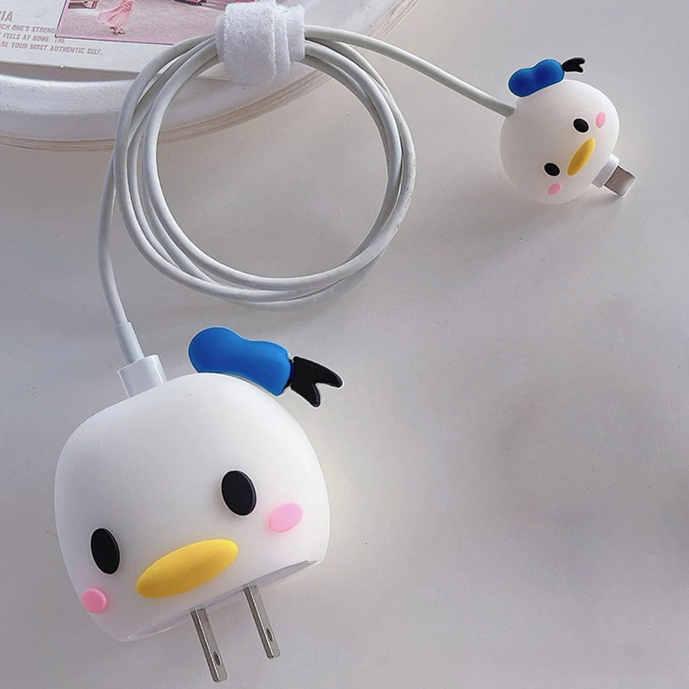 4Pcs Cable Protector Cover for Iphone / Ipad 18W/20W Fast Charger Case Cute 3D Cartoon Anime Phone Cord Protectors Organizers