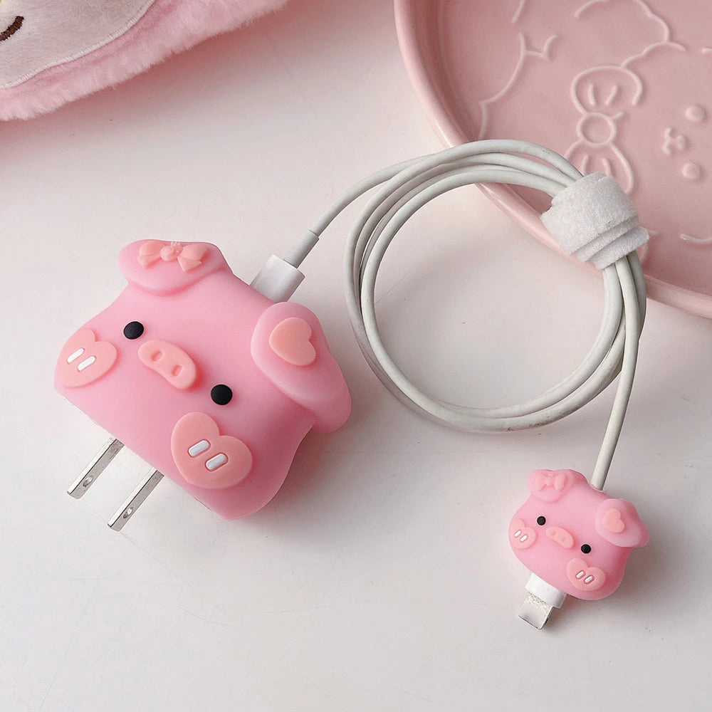 4Pcs Cable Protector Cover for Iphone / Ipad 18W/20W Fast Charger Case Cute 3D Cartoon Anime Phone Cord Protectors Organizers