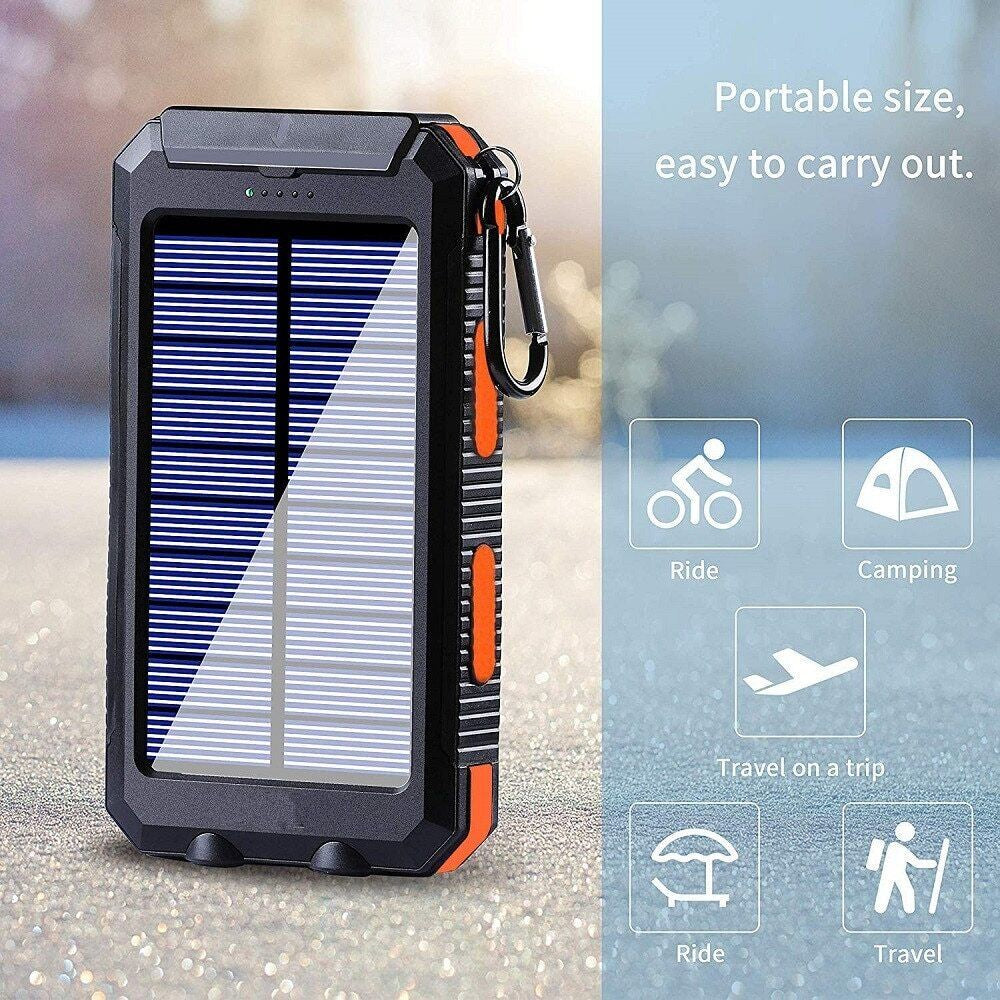 20,000 Mah Portable External Solar Power Bank for Phone Tablet Dual USB Port