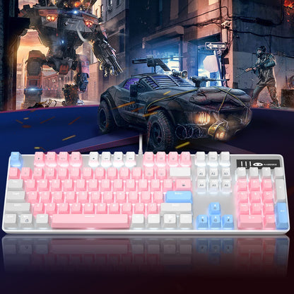 Mechanical Gaming Keyboard,  New Upgraded Blue Switch 104 Keys White Backlit Keyboards, USB Wired Mechanical Computer Keyboard for Laptop, Desktop, PC Gamers(White & Pink)