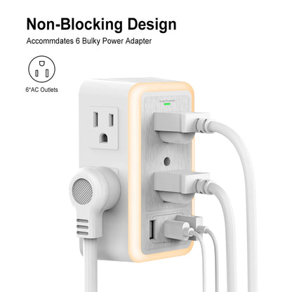 9-In-1 Surge Protector 6-Outlet Extender with 2 USB & 1 USB-C Ports Power Strip Multi Plug Outlets Wall Adapter Spaced for Home