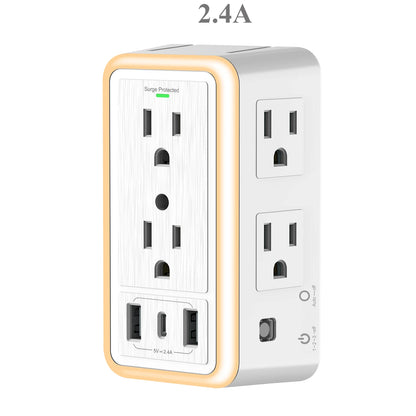 9-In-1 Surge Protector 6-Outlet Extender with 2 USB & 1 USB-C Ports Power Strip Multi Plug Outlets Wall Adapter Spaced for Home