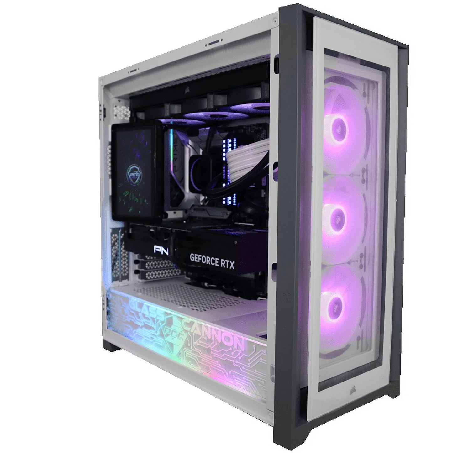 Oasis Blue Glass Cannon Custom Gaming Desktop PC; Nvidia RTX 4090, Intel Core I9 13900K, 64Gb DDR5 RAM, Asus Z790-A Wifi, 2 TB M.2 NVME SSD, Corsair H150I Elite LCD, 1000W Gold PSU, Windows 10 Pro